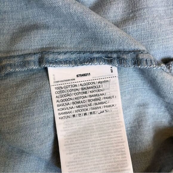 Mango Denim Tiered Smock Cotton Dress with Puff Sleeves in Blue Size 6 - Picture 10 of 11